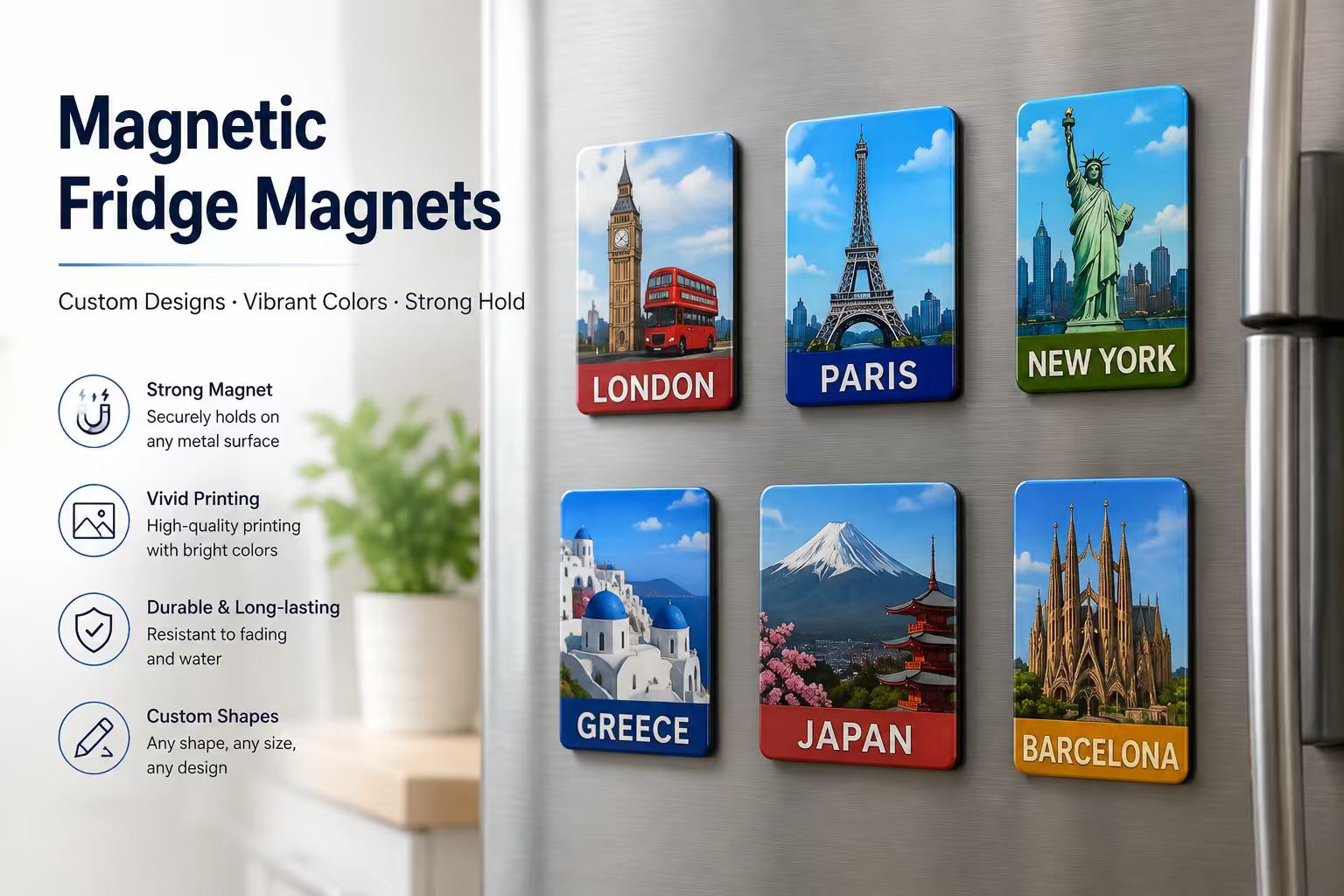 Magnetic fridge magnet close-up